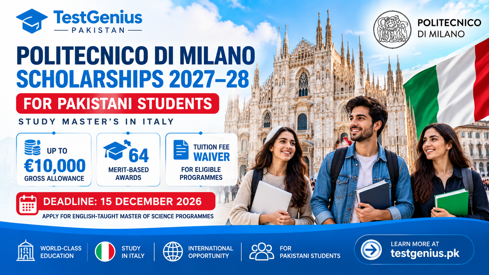 Politecnico di Milano Scholarships 2027–28 for Pakistani Students: Up to €10,000